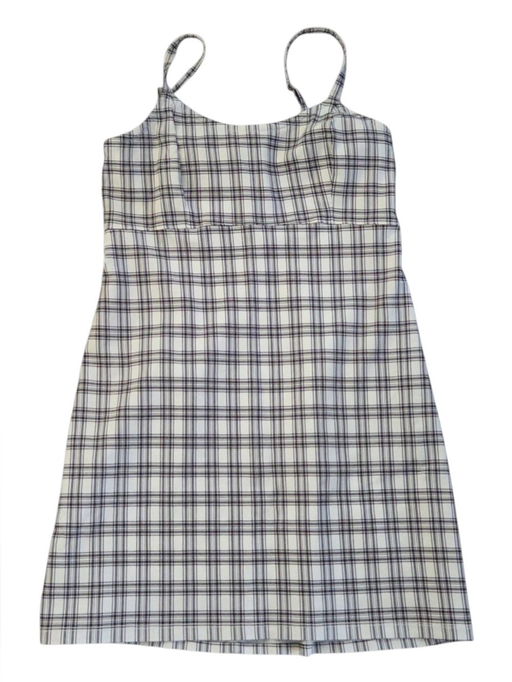 Hollister White and Black Plaid Mini Spaghetti Strap Dress